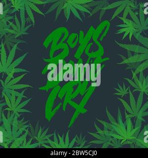 Cornice di cespugli di foglie di marijuana, con scritte. Illustrazione Vettoriale