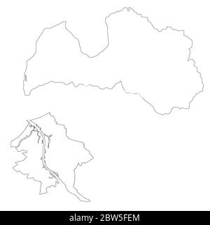Mappa vettoriale Lettonia e riga. Paese e capitale. Illustrazione vettoriale isolata. Contorno. Illustrazione EPS 10. Illustrazione Vettoriale