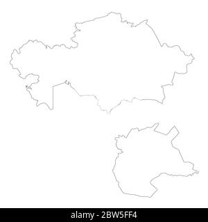 Mappa vettoriale Kazakistan e Nur Sultan. Paese e capitale. Illustrazione vettoriale isolata. Contorno. Illustrazione EPS 10. Illustrazione Vettoriale