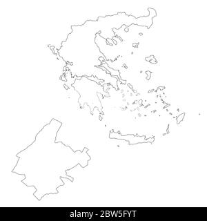 Mappa vettoriale Grecia e Atene. Paese e capitale. Illustrazione vettoriale isolata. Contorno. Illustrazione EPS 10. Illustrazione Vettoriale