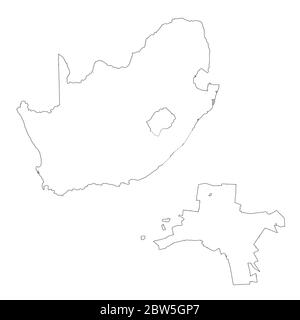 Mappa vettoriale Sud Africa e Pretoria. Paese e capitale. Illustrazione vettoriale isolata. Contorno. Illustrazione EPS 10. Illustrazione Vettoriale