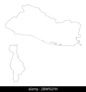 Mappa vettoriale Salvador e San Salvador. Paese e capitale. Illustrazione vettoriale isolata. Contorno. Illustrazione EPS 10. Illustrazione Vettoriale