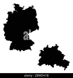 Mappa vettoriale Germania e Berlino. Paese e capitale. Illustrazione vettoriale isolata. Nero su sfondo bianco. Illustrazione EPS 10. Illustrazione Vettoriale