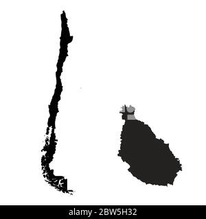 Mappa vettoriale Cile e Santiago. Paese e capitale. Illustrazione vettoriale isolata. Nero su sfondo bianco. Illustrazione EPS 10. Illustrazione Vettoriale