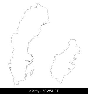 Mappa vettoriale Svezia e Stoccolma. Paese e capitale. Illustrazione vettoriale isolata. Contorno. Illustrazione EPS 10. Illustrazione Vettoriale