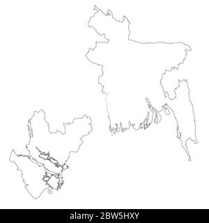 Mappa vettoriale Bangladesh e Dhaka. Paese e capitale. Illustrazione vettoriale isolata. Contorno. Illustrazione EPS 10. Illustrazione Vettoriale