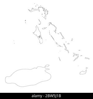 Mappa vettoriale Bahamas e Nassau. Paese e capitale. Illustrazione vettoriale isolata. Contorno. Illustrazione EPS 10. Illustrazione Vettoriale