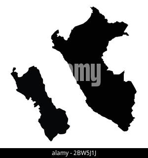 Mappa vettoriale Perù e Lima. Paese e capitale. Illustrazione vettoriale isolata. Nero su sfondo bianco. Illustrazione EPS 10. Illustrazione Vettoriale