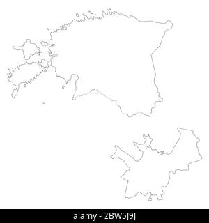 Mappa vettoriale Estonia e Tallinn. Paese e capitale. Illustrazione vettoriale isolata. Contorno. Illustrazione EPS 10. Illustrazione Vettoriale