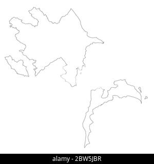 Mappa vettoriale Azerbaigian e Baku. Paese e capitale. Illustrazione vettoriale isolata. Contorno. Illustrazione EPS 10. Illustrazione Vettoriale