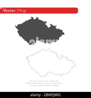 Mappa vettoriale Repubblica Ceca. Illustrazione vettoriale isolata. Nero su sfondo bianco. Illustrazione EPS 10. Illustrazione Vettoriale
