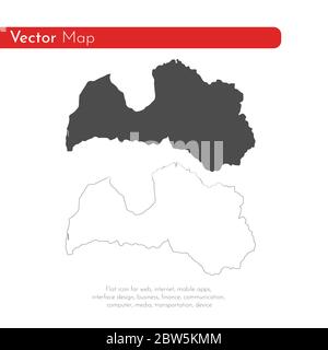 Mappa vettoriale Lettonia. Illustrazione vettoriale isolata. Nero su sfondo bianco. Illustrazione EPS 10. Illustrazione Vettoriale