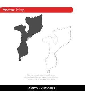 Mappa vettoriale Mozambico. Illustrazione vettoriale isolata. Nero su sfondo bianco. Illustrazione EPS 10. Illustrazione Vettoriale