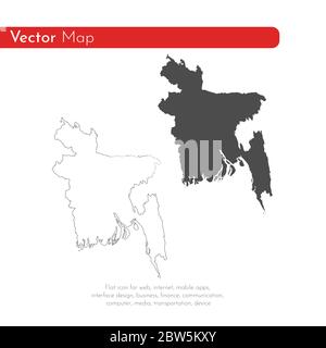 Mappa vettoriale Bangladesh. Illustrazione vettoriale isolata. Nero su sfondo bianco. Illustrazione EPS 10. Illustrazione Vettoriale