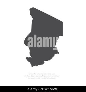 Mappa vettoriale Ciad. Illustrazione vettoriale isolata. Nero su sfondo bianco. Illustrazione EPS 10. Illustrazione Vettoriale