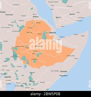 Mappa vettoriale Etiopia. Illustrazione vettoriale isolata. EPS 10. Illustrazione Vettoriale