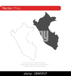 Mappa vettoriale Perù. Illustrazione vettoriale isolata. Nero su sfondo bianco. Illustrazione EPS 10. Illustrazione Vettoriale
