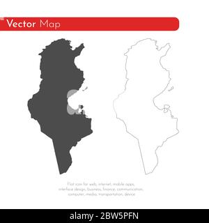 Mappa vettoriale Tunisia. Illustrazione vettoriale isolata. Nero su sfondo bianco. Illustrazione EPS 10. Illustrazione Vettoriale