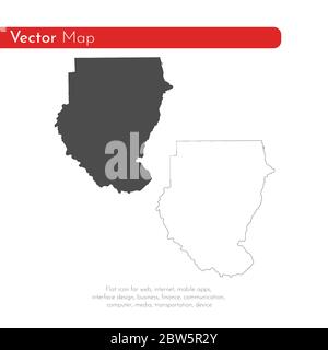 Mappa vettoriale Sudan. Illustrazione vettoriale isolata. Nero su sfondo bianco. Illustrazione EPS 10. Illustrazione Vettoriale