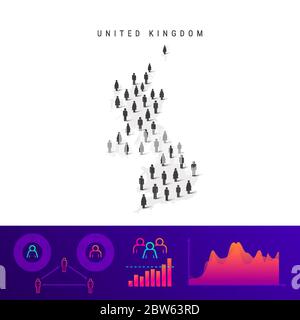 Mappa del popolo britannico. Silhouette vettoriale dettagliata. Folla mista di icone maschili e femminili. Elementi infografici della popolazione. Illustrazione vettoriale isolata su w Illustrazione Vettoriale