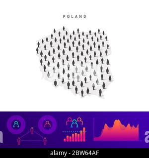 Mappa delle icone della gente polacca. Silhouette vettoriale dettagliata. Folla mista di uomini e donne. Infografiche della popolazione. Illustrazione vettoriale isolata. Illustrazione Vettoriale