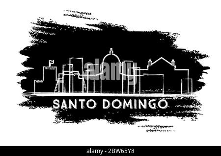Santo Domingo Repubblica Dominicana Città Skyline Silhouette. Schizzo disegnato a mano. Concetto di viaggio d'affari e turismo con architettura storica. Illustrazione Vettoriale