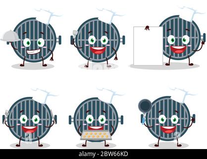 Carattere cartoon di griglia con varie emoticon chef Illustrazione Vettoriale