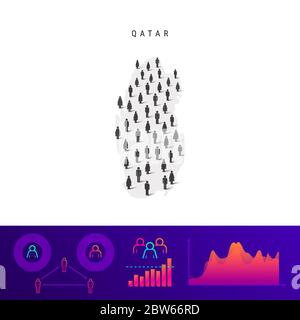 Mappa delle icone Qatari People. Silhouette vettoriale dettagliata. Folla mista di uomini e donne. Infografiche della popolazione. Illustrazione vettoriale isolata. Illustrazione Vettoriale