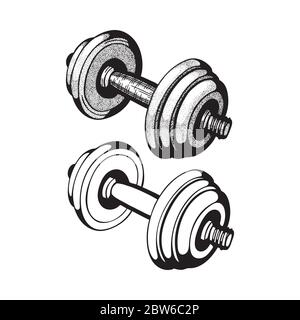 Peso. Set di illustrazioni vettoriali disegnate a mano da kettlebell. Disegno di schizzo con pesi. Illustrazione Vettoriale