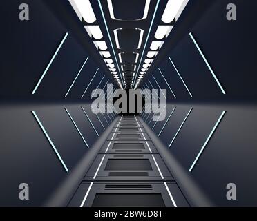 Rendering 3D arredato, Spaceship interni neri Foto Stock