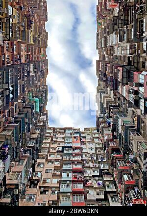 Il vecchio affollato appartamento in Hong Kong residenziale Foto Stock