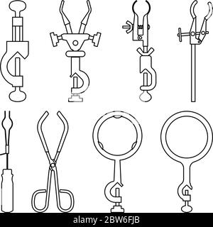 Supporti per morsetti. Accessori da laboratorio. Vettore di linea sottile Illustrazione Vettoriale