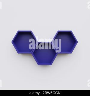 Spazio di copia blu su ripiano esagonale, rendering 3d esegon Foto Stock