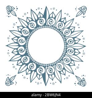 Cornice rotonda in stile Sun. Vintage disegnata a mano. Disegno astratto dei fiori Illustrazione Vettoriale