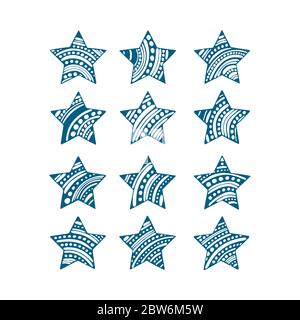 Stelle. Disegnata a mano una collezione di stelle diverse. Doodle stelle vettore illustrazioni set. Parte del set. Illustrazione Vettoriale