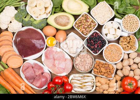 Fonti alimentari biotina, vista dall'alto Foto Stock