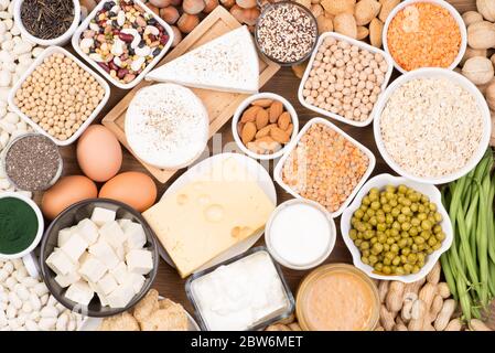 Proteine nella dieta vegetariana. Fonti alimentari di proteine vegetariane Foto Stock