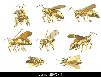 set di rendering 3d di vespe poligonali isolate su bianco Foto Stock