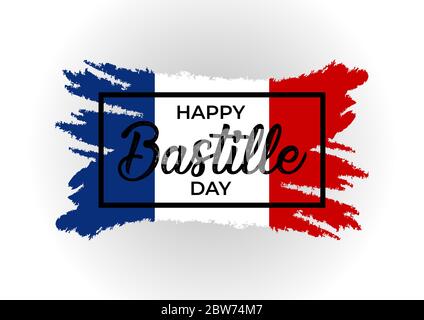 Illustrazione vettoriale, scheda, banner o poster per il giorno nazionale francese. Happy Bastille Day. Illustrazione Vettoriale