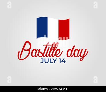 Biglietto d'auguri dal design piatto per la Giornata Nazionale Francese, 14 luglio, Festa della Bastiglia. Illustrazione Vettoriale