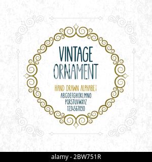 Ornamento vintage e carattere disegnato a mano isolato su sfondo bianco. Modello di copertina retro. Parte del set. Illustrazione Vettoriale