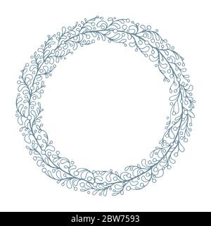 Corona floreale. Illustrazione vettoriale della corona di alloro disegnata a mano. Corona floreale botanica con foglie per matrimoni e vacanze. Parte del set. Illustrazione Vettoriale