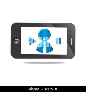 Disegno dell'illustrazione fare clic su Riproduci e metti in pausa il video o la musica qui sull'icona del simbolo vettoriale dello schermo android. Illustrazione vettoriale EPS.8 EPS.10 Illustrazione Vettoriale