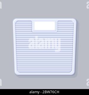 Modello bilancia per bagno. Bilance bianche montate sul pavimento con quadrante vuoto stile di vita sano. Illustrazione Vettoriale