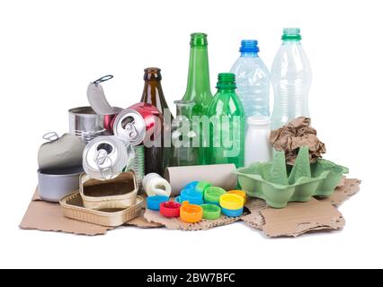 Campioni di rifiuti isolati su sfondo bianco Foto Stock