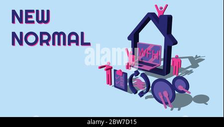 Nuovo concetto di stile di vita normale. Dopo l'epidemia . Dopo il virus Corona o Covid -19 che ha causato il modo di vita degli esseri umani di passare a nuovo normale. Illustrazione Vettoriale