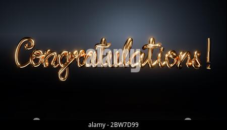 Congratulazioni caratteri alfabetici oro a mano, calligrafia moderna pennello. parola 3d Foto Stock