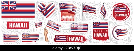 Insieme vettoriale di bandiere dello stato americano delle Hawaii in diversi disegni Illustrazione Vettoriale