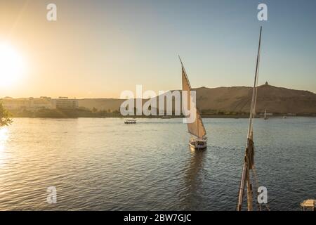 Felucca vela nel Nilo Foto Stock