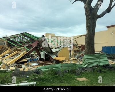 Un edificio completamente distrutto dall'uragano Irma sull'isola caraibica di St Maarten, settembre 2017 Foto Stock